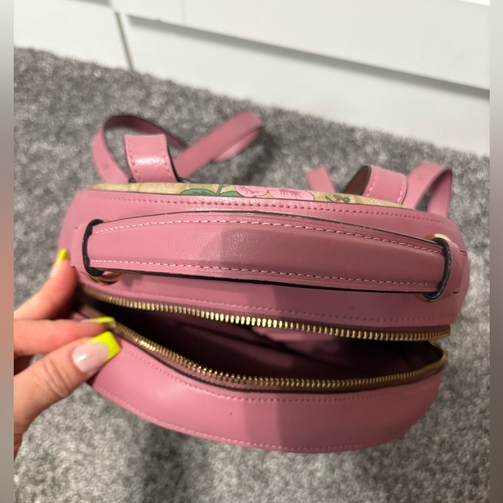 Coach Floral Signature Canvas Backpack in Pink and Tan - Picture 13 of 14